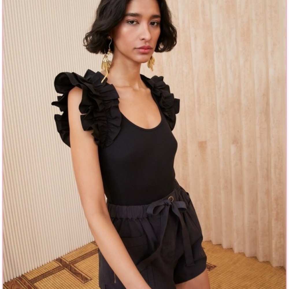 Ulla Johnson Black Ruffle Sleeve Top